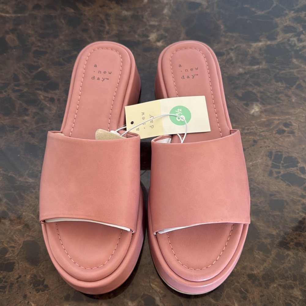 NEW! Carlita Wedge Platform Slide Sandals - A New Day, Pink. Size 8.5 - Picture 3 of 8